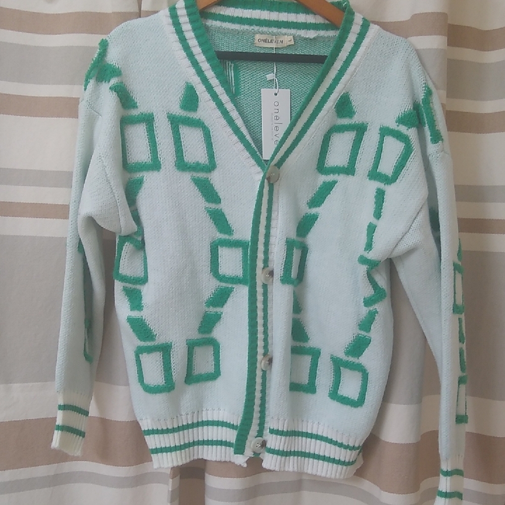 Green Geometric Women's Sweater